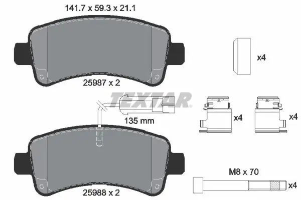 TEXTAR 2598701 | Fren Balatası Opel Movano C Peugeot Boxer Citroen Jumper 19 Çift Fişli Arka