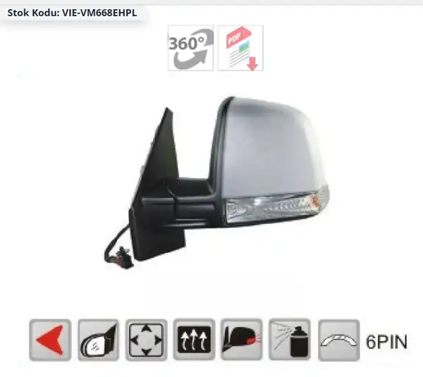VİEWMAX VM668EHPL | Dış Ayna Elektrikli Astarlı Sol 6fis Doblo Combi Panorama 10 Doblo III Combo D Bm 10