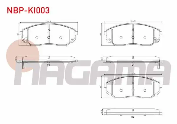 NAGAMA NBP-KI003 | Fren Balata Ön Ikazlı Kia Sorento I (Jc) 2.4İ 2002-2009 / Kia Sorento I (Jc) 2.5 CRDI 2002-2009