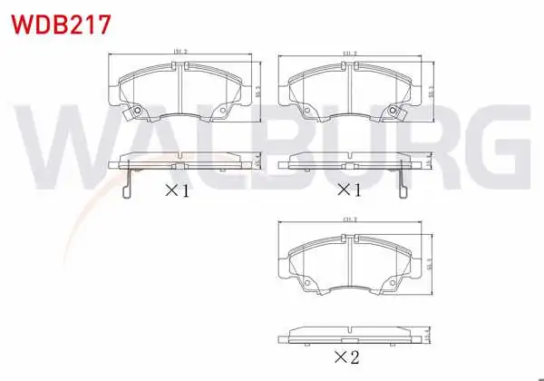 WALBURG WDB217 | Fren Balata Ön Ikazlı Honda Civic VI 1.4İ 1995-2001 / Civic VI 1.5İ 1995-2001 / City 1.4İ 2006-/ Jazz II (Gd) 1.4İ 2002-2004