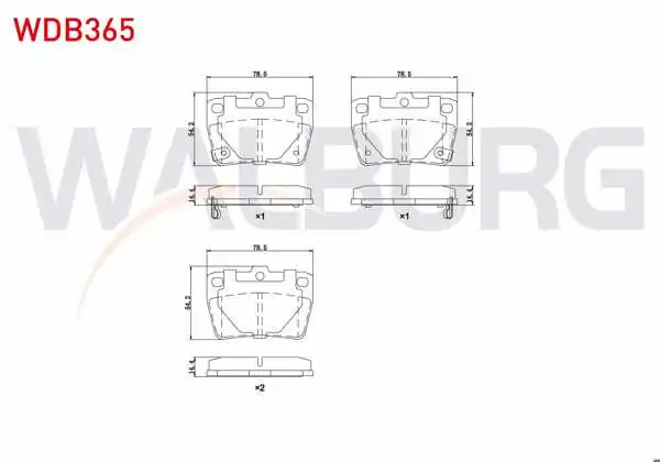 WALBURG WDB365 | Fren Balata Ikazlı Arka Toyota Rav4 II 1.8 Vvt-I 2000-2006 / Rav4 II 2.0 D-4D 2000-2006 / Chery Tıggo 1.6 2010 -