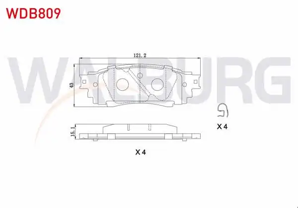 WALBURG WDB809 | Fren Balata Arka Toyota C-Hr 1.2 T-1.8 Hybrid 2016-/ Lexus Rx (_L2_) 2.0 T-3.5 T 2015-/ Nx (_Z1_) 2.5 2014 -