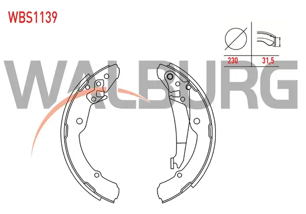 WALBURG WBS1139 | Fren Pabuç Balata Arka Levyelı 230x31 5 Volkswagen Caddy II