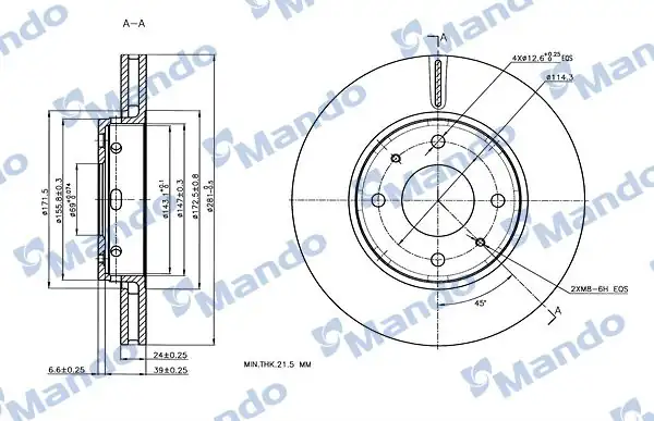 MANDO MBC035141 | Ön Fren Aynası Havalı Carisma 00 06 Volvo S40 00 281x4