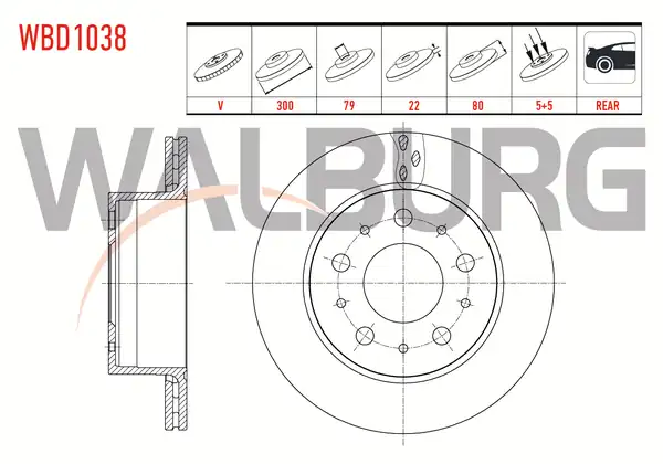 WALBURG WBD1038 | Fren Diski Arka Havalı 5 Bjn 300x22x79x80 Fiat Ducato 2 3 Mjt 3 0 Mjt 2014 2 Adet