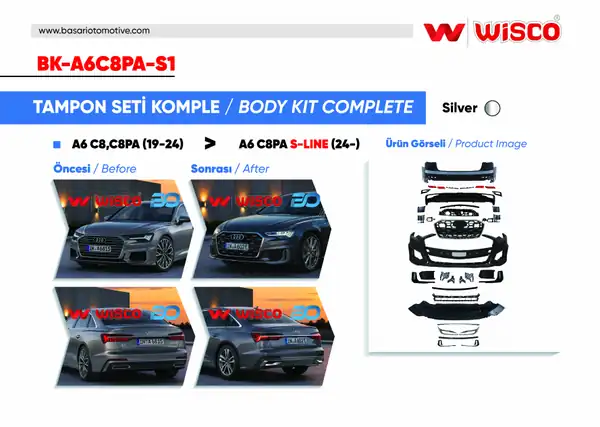 Wisco BK A6c8pa S1 Tampon Seti Komple Ön Arka Oem Silver Audi A6 C8 S Line 19 24 19 24 Arası A6 Sedan İçin Uyumludur