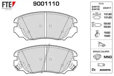 FTE 9001110 | Fren Balatası Ön Insignia A 16 09 17 296 mm 16 İnç Jant