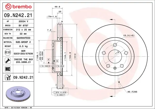 BREMBO 09-N242-21 | Ön Fren Diski 312 25 VW Passat 2 Adet