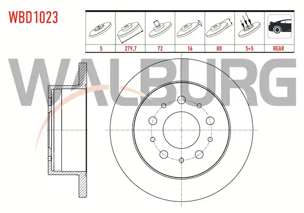 WALBURG WBD1023 | Fren Diski Arka Düz 5 Bjn 15 Jant 279 7x16x72x80 Fiat Ducato 2 Adet