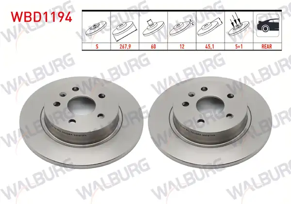 WALBURG WBD1194 | Fren Diski Arka Düz 5 Bjn 267 9x12x60x45 1 Opel Astra J 2 Adet