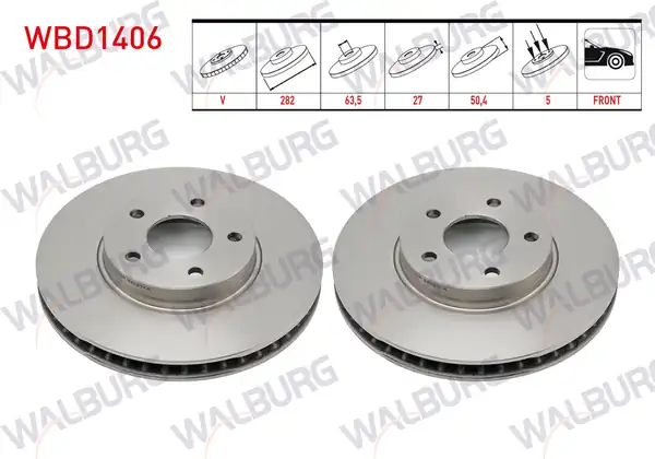 WALBURG WBD1406 | Fren Diski Ön Havalı 5 Bjn 282X27x63,5X50,4 Ford Focus IV 1.5 Ecoboost 2018-/ Focus IV 1.5 Ti-Vct 2018-| 2 Adet