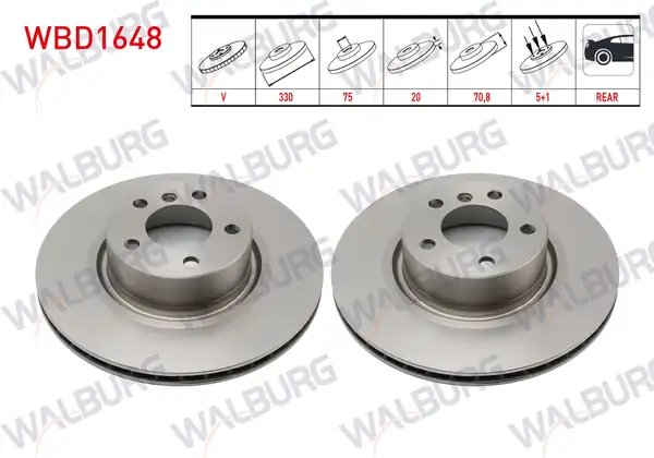 WALBURG WBD1648 | Fren Diski Arka Havalı 5 Bjn 330x20x75x70 8 Bmw X3 F25 2010 2017 X4 F26 2014 2018 2 Adet