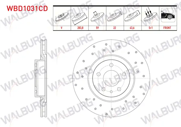 WALBURG WBD1031CD | Fren Diski Ön Havalı Kaplamalı Performans Delikli 5 Bjn 2 Adet