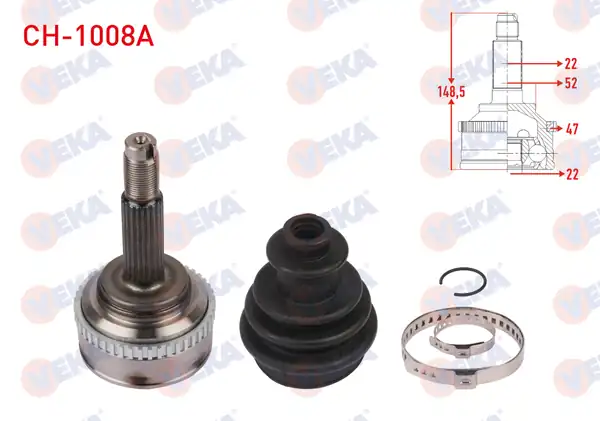 Veka Ch. 1008a Aks Kafası Sol Sağ Ön Dış ABS li 47 Dış Uzunluk 148 5mm Chevrolet Aveo T250 1 2 16v Doch M T 2006 2011