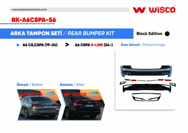 Wisco BK A6c8pa S6 Tampon Seti Arka Black Edition Audi A6 C8 S Line 19 24 19 24 Arası A6 Sedan İçin Uyumludur