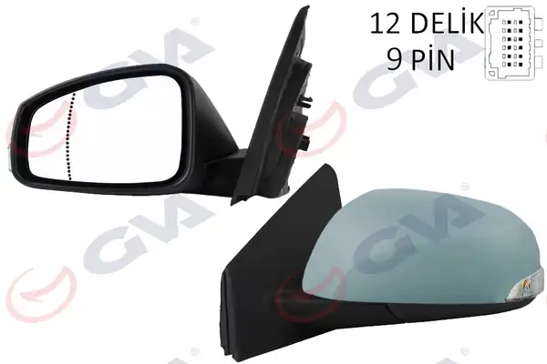 GVA 1011322 | Dış Dikiz Aynası Sol Megane Fluence 08 Elektrikli Isıtmalı Sinyalli Sensörlü Isıtmalı Astarlı Asferık 9 Fiş Vm 6138ehpsal
