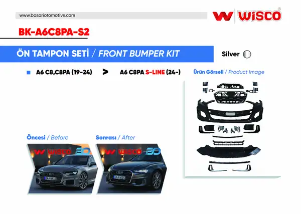 Wisco BK A6c8pa S2 Tampon Seti Ön Oem Silver Audi A6 C8 S Line 19 24 19 24 Arası A6 Sedan İçin Uyumludur