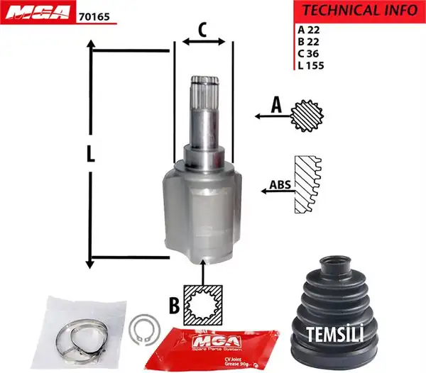 MGA 70165 | Aks Kafası İç Sol Kit Körük Mafsalli Lale Fiat Albea 1 3 02 06
