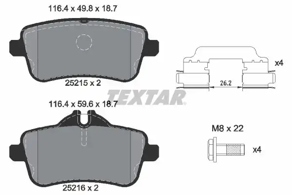 TEXTAR 2521501 | Fren Balatası Arka Mercedes 166 292 W176 W117 Slk172 A45 AMG Gls X166 350d 500