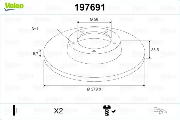 Valeo 197691 Fren Diski Ön Smart Roadster Coupe 452 Fortwo Coupe 451 07 City Coupe 450 98 04