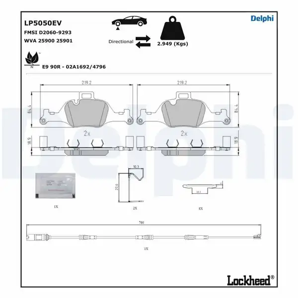 DELPHI LP5050EV | Fren Balatası Elektrikli Ön Bmw X3 G01 F97 G08 İ4 İx3