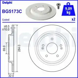 DELPHI BG5173C | Fren Diski Arka Hyundai Kona 2017- 284×5