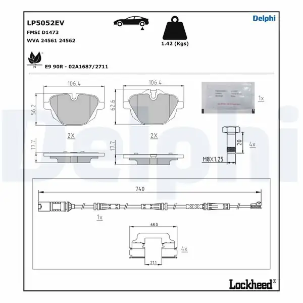 DELPHI LP5052EV | Fren Balatası Elektrikli Bmw X3 G01 G08 F97 21 Arka
