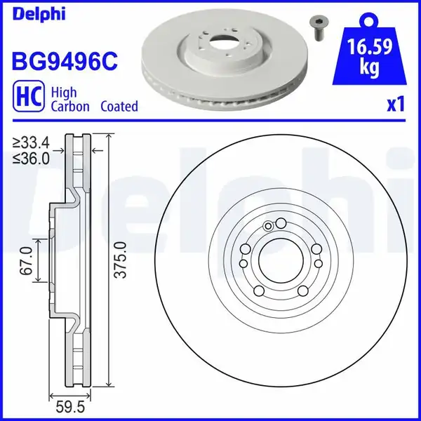 DELPHI BG9496C | Fren Diski Ön Yüksek Karbon Mercedes Gle V167 19