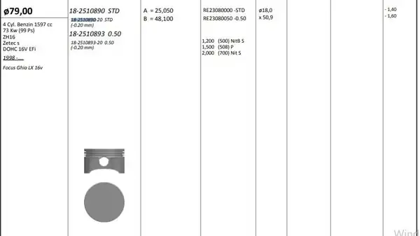KİNG 18251089020 | Piston 79 00 mm Std Focus Ghia Lx 1 6 16v 73 KW Zh16 Zetec S Dohc Riken Segmanlı 4 Adet