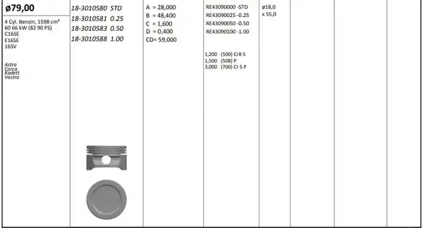 KİNG 183010588 | Piston 79 00 mm 1 00 Opel Astra F Corsa A Vectra A 1 6 C16se E16se 16sv Riken Segmanlı 4 Adet