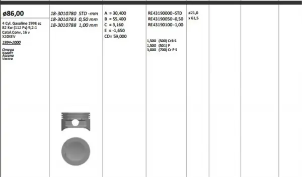 KİNG 183010783 | Piston 86 00 mm 0 50 Opel Astra F G Vectra A B 2 0 16v X20xev C20xe C20sel 4 Adet