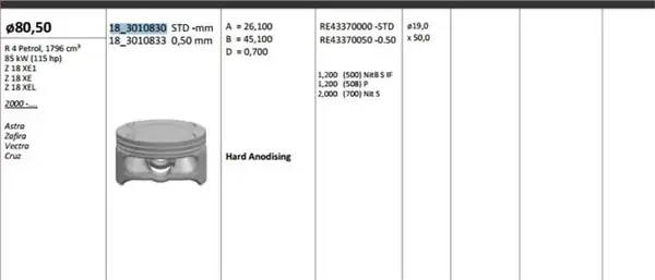KİNG 183010833 | Piston 80 50 mm 0 50 Opel Vectra C Astra H Zafira B 1 8i 16v Z18xer Riken Segmanlı 4 Adet