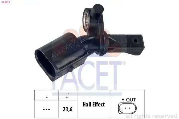 FACET 21-0012 | ABS Sensörü Arka Sol Polo 02 12 A2 00 05 Cordoba 03 09 Ibiza 02 11 Fabia 00 10