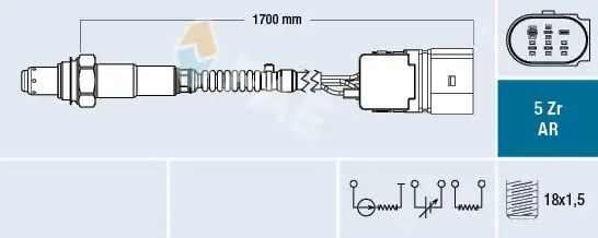 FAE 75361 | Oksijen Sensörü Lambda Sondası 5 Kutuplu 1720mm Beetle Golf V A8 A8q Q7