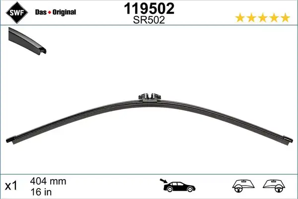 VALEO 119502 | Silecek Süpürgesi 405mm (Muz Tip) Arka Octavia II 04-Caddy 04-Transporter T5 03-Touran 03 -
