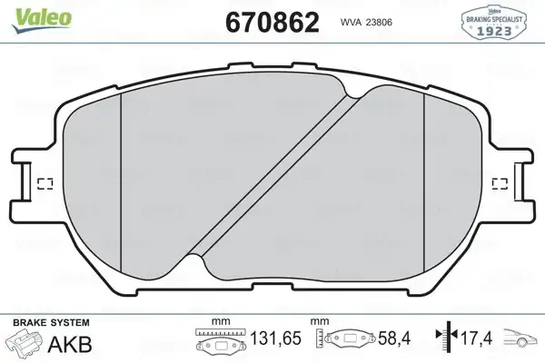 Valeo 670862 Ön Fren Balatası Toyota Camry 01 838665