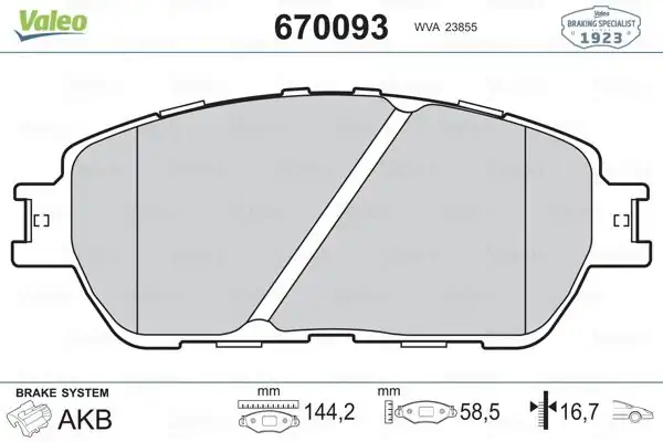 Valeo 670093 Fren Balatası Ön Toyota Camry 2 0 2 4 3 0 01 06 Lexus Es 300 3 0 01 06