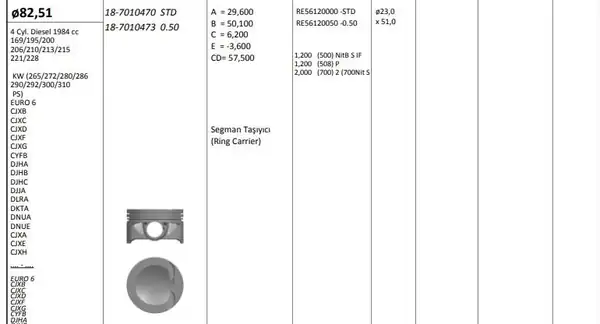 KİNG 187010470 | Piston 82 51 mm Std Volkswagen Touareg Audi Q7 A6 3 0 TDI 24v 07 15 Bun Cix Cy