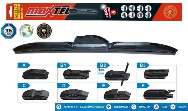 MAXTEL 12401728 | Silecek Süpürgesi Hybrid 8 Aparat 700mm 28 Universal