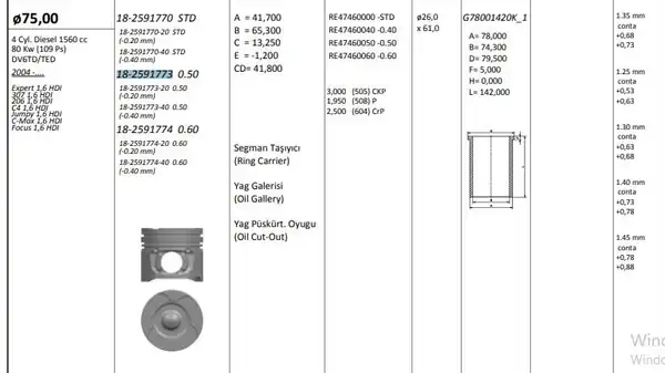 KİNG 18259177340 | Piston 75 00 mm 0 50 Peugeot P206 P307 Partner II Citroen Berlingo II 1 6 Hdi 04