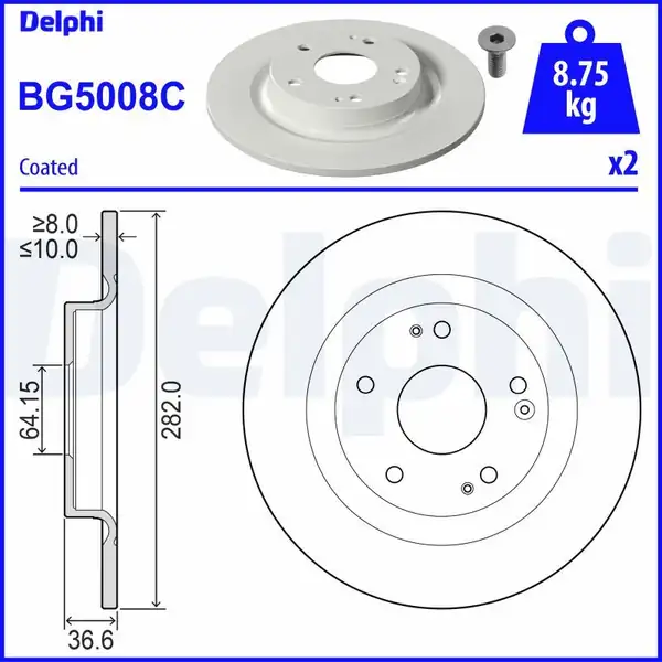 DELPHI BG5008C | Fren Disk Arka O282 5 Honda Civic X 1 5 Rs 2017 Honda Civic X 1 6 Dtec 2018