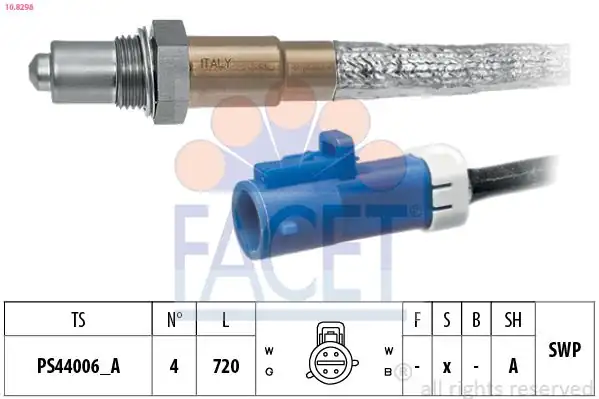 FACET 10-8298 | Oksijen Sensörü Focus C-Max 04 Focus II 05 Focus III 1 6 13 Volvo C30 07 12 S40 04 435mm