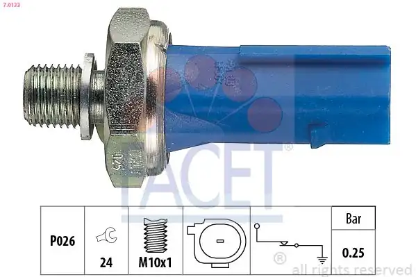 FACET 7-0133 | Yağ Basınç Müşürü 015 035 Bar 1 Kutuplu Contalı Mavi Leon Toledo Alhambra Caddy Ibiza Lt35 Polo Cl