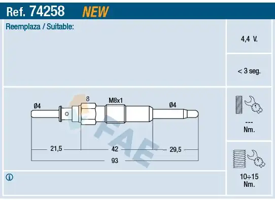 FAE 74258 | Kızdırma Bujisi Opel Antara 06 Chevrolet Captiva 06 Cruze 09 Lacetti 07 Nubira 05 2 0 D