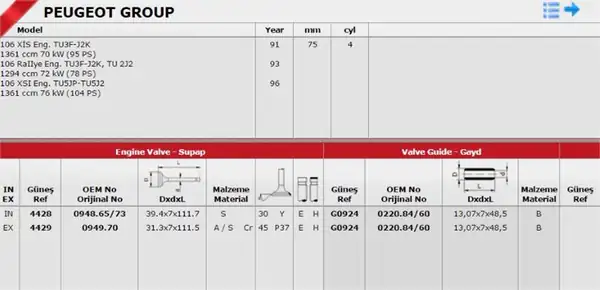GÜNEŞ G0924 | Subap Gaydı 106 306 Saxo Xsara Tu5jp 1 6 8v 1965878
