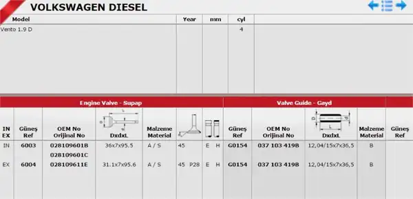 GÜNEŞ 6003-6004 | Subap Takımı Volkswagen Vento Seat Cordoba 1 9 Dizel 7mm 1y Aaz