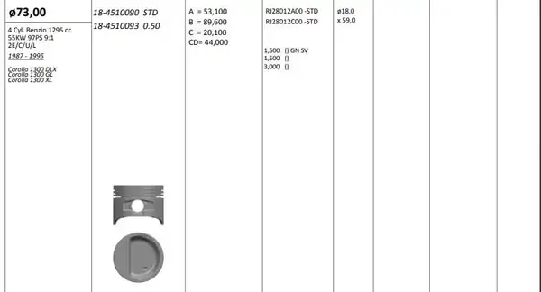 KİNG 184510093 | Motor Piston Ve Segmanı Riken 73 00 0 50 mm Cap Toyota Co 4 Adet