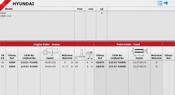 GÜNEŞ 2008-2009 | Hyundai H100 1994 2005 8v Subap Takımı 2 5 Dizel D4ba D4bx D4bf 4d56