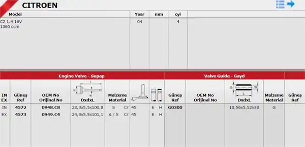 GÜNEŞ G0300 | Subap Gaydı Peugeot 206 207 307 Citroen C2 C3 II Et3j4 1 4 16v Bronz