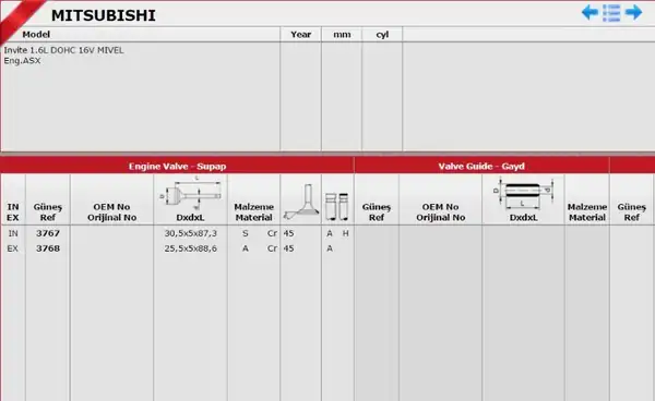 GÜNEŞ 37673768 | Takım Subap Mitsubishi Asx 1 6l Dohc 16v